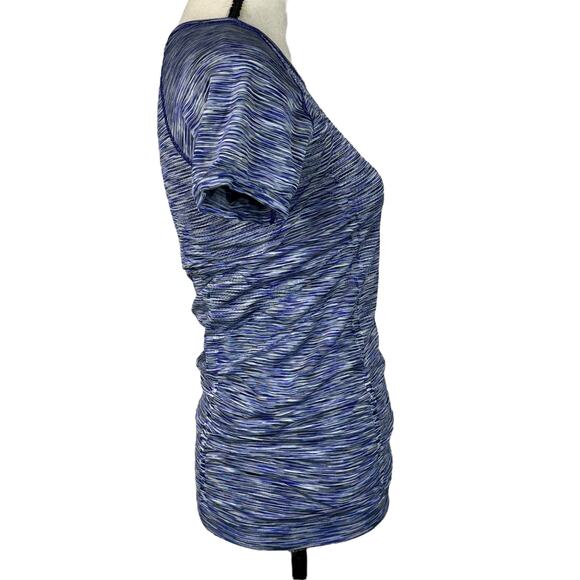 Athleta Medium Space Block Fastest Track Tee Top Ruched Space-Dye Short Sleeves - Picture 4 of 8